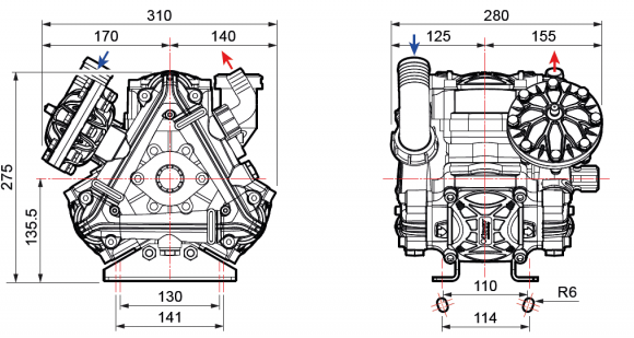 Насос мембранный Comet® серия BP135 D (124 л/мин; 20 бар); вал d30 гладкий/шпонка - ВОМ 1"3/8 Насос мембранный Comet® серия BP135 D (124 л/мин; 20 бар); вал d30 гладкий/шпонка - ВОМ 1"3/8