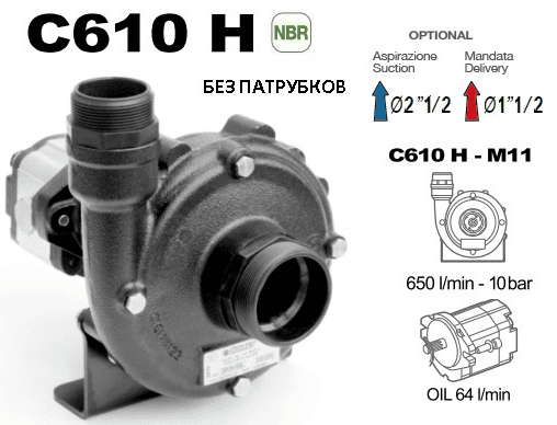 Насос центробежный Comet® серия C610H-M11 с гидромотором (650л/мин; 10 бар) без патрубков Насос центробежный Comet® серия C610H-M11 с гидромотором (650л/мин; 10 бар) без патрубков