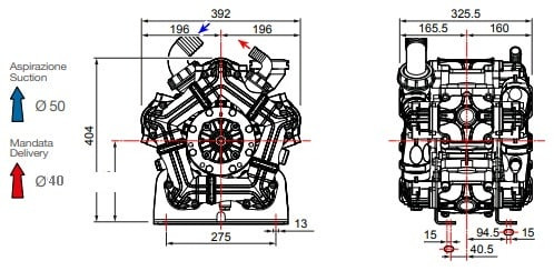 Насос мембранный Comet® серия ВPS260 NBR40 (249 л/мин; 20 бар); ВОМ 1"3/8 - вал d25 внутрен./шпонка