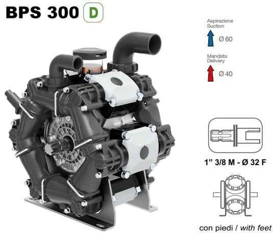 Насос мембранный Comet® серия ВPS300 (295 л/мин; 20 бар); ВОМ 1"3/8 - вал d32 внутрен./шпонка