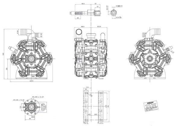 Насос мембранный Comet® серия ВPS300 (295 л/мин; 20 бар); ВОМ 1"3/8 - вал d32 внутрен./шпонка