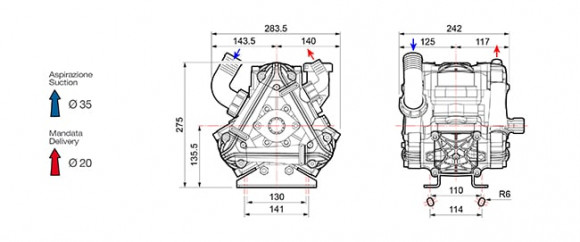 Насос мембранный Comet® серия BP130 D (124 л/мин; 20 бар); вал ВОМ 1"3/8 Насос мембранный Comet® серия BP130 D (124 л/мин; 20 бар); вал ВОМ 1"3/8