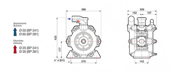 Насос мембранный Comet® серия BP241 D с пред.клапаном (222 л/мин; 20 бар); вал ВОМ 1"3/8 Насос мембранный Comet® серия BP241 D с пред.клапаном (222 л/мин; 20 бар); вал ВОМ 1"3/8