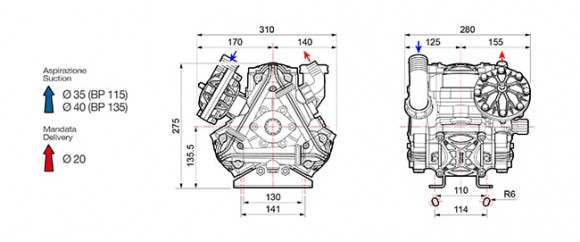 Насос мембранный Comet® серия BP115 (110 л/мин; 20 бар); вал ВОМ 1"3/8