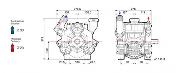 Насос мембранный Comet® серия BP75 (67 л/мин; 20 бар); вал ВОМ 1"3/8
