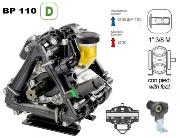 Насос мембранный Comet® серия BP110 D (110 л/мин; 20 бар); гидрокомпенсатор; фланец под гидромотор Насос мембранный Comet® серия BP110 D (110 л/мин; 20 бар); гидрокомпенсатор; фланец под гидромотор
