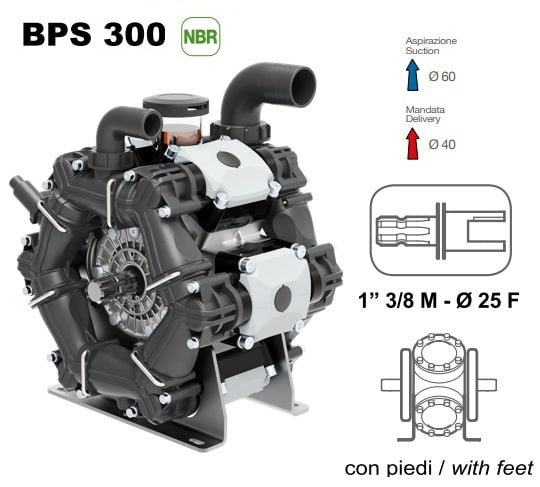 Насос мембранный Comet® серия ВPS300 (295 л/мин; 20 бар); ВОМ 1"3/8 - вал d25 внутрен./шпонка Насос мембранный Comet® серия ВPS300 (295 л/мин; 20 бар); ВОМ 1"3/8 - вал d25 внутрен./шпонка