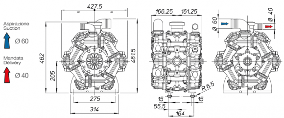 Насос мембранный Comet® серия ВPS300 D (295 л/мин; 20 бар); вал ВОМ 1"3/8 Насос мембранный Comet® серия ВPS300 D (295 л/мин; 20 бар); вал ВОМ 1"3/8